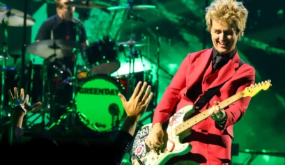 Green Day playing live on stage